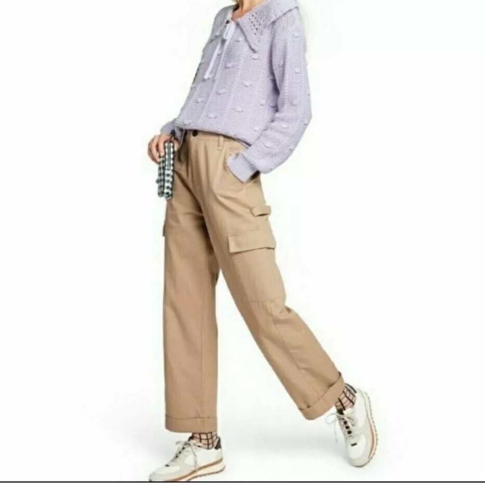 Sandy Liang-Sz 14 Cargo Pants Denim High Rise Flat, 7 Pockets “Nomad”. Like new!